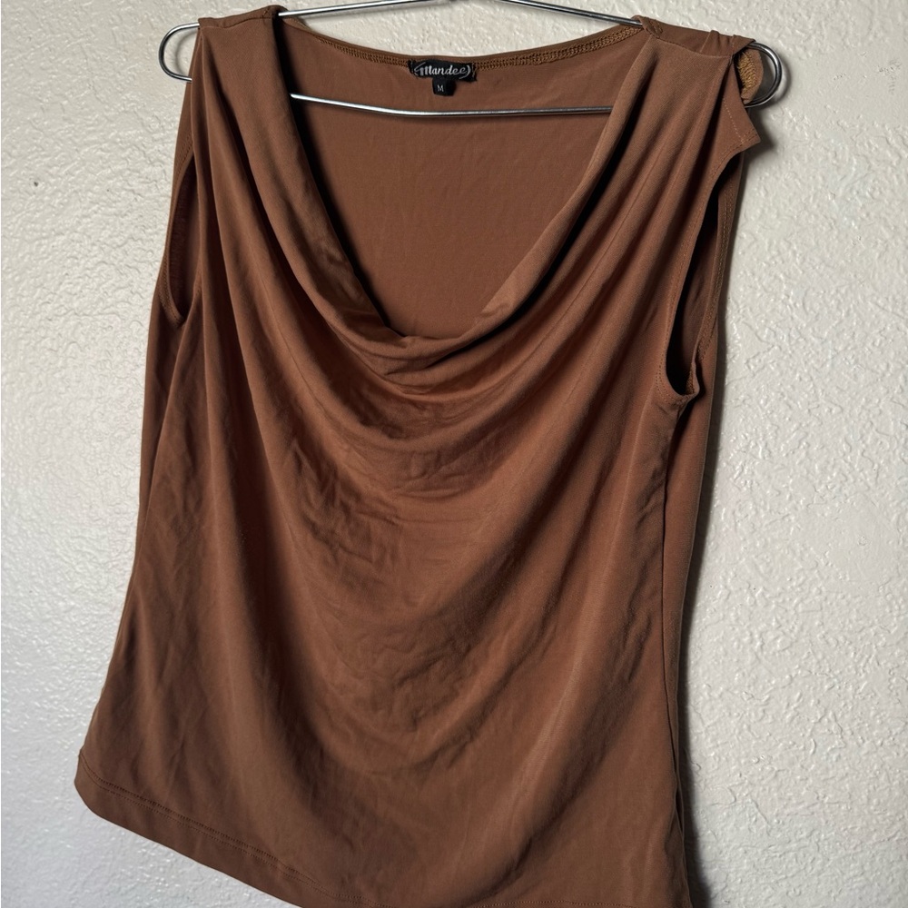 Brown Drape Neck Women's Top